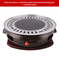 Grills coréens au charbon de bois commerciaux de 330 mm 295 mm, barbecue rond au charbon de bois Yakiniku d'extérieur avec tapis en bois isolé