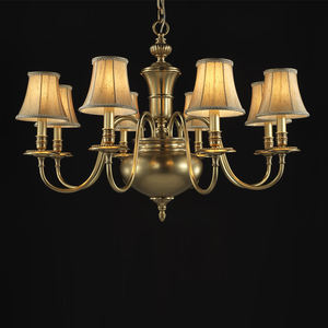 VH American Country Lustre en tissu de laiton simple avec abat-jour en tissu Nordic Vintage Large LED <span class=keywords><strong>Suspension</strong></span> <span class=keywords><strong>pour</strong></span> Villa <span class=keywords><strong>Hauteur</strong></span> réglable - Product Image 3