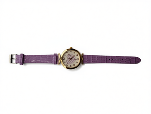 Reloj de cuarzo analógico Hyf A104, caja redonda de 32 mm, correa de cuero morado, reloj informal de moda para mujer - Product Image 1