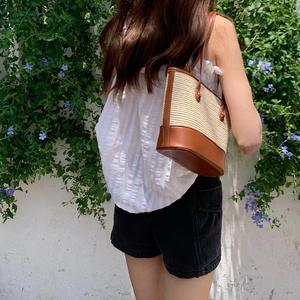 Sacs de paille pour femmes, sac à main de <span class=keywords><strong>plage</strong></span> d'été décontracté fait à la main, sacs à bandoulière tissés en paille pour voyage - Product Image 2