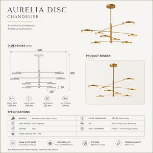Modern <b>LED</b> Disc Chandelier Brushed Metal Multi Arm Pendant <b>Light</b> Acrylic <b>Diffuser</b> Dining Room Ceiling Lamp OEM ODM - Product Image 4