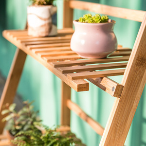 Soporte para flores de bambú, soporte para flores de madera maciza para interior y balcón, estante para sala de estar para suculentas y plantas verdes. - Product Image 3