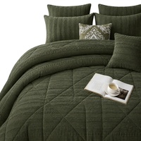 Ensemble de couette en velours de lait vert olive, texturé 3D floral, en polyester, doux, pour l'hiver, OEM ODM