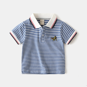 Camisetas Polo para Niños al por Mayor de Fábrica, Camisetas de Manga Corta con Cuello Redondo y Rayas para Bebés, Ropa de Verano Transpirable de Algodón para Niños - Product Image 4