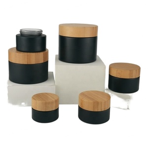 Hot Sale Matte Black <b>Glass</b> Face Cream & Lipstick <b>Jars</b> 10-200g/1oz-12oz with Plastic Bamboo <b>Lid</b> for Cosmetics - Product Image 4
