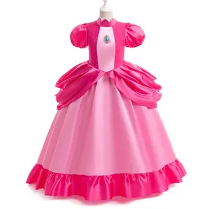 玫瑰长裙夏季短袖礼服儿童公主桃色毒菌主题服装女童童装