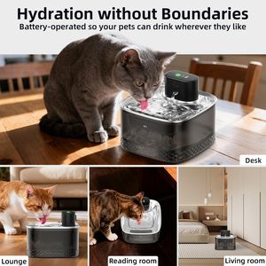 Smart <b>Cat</b> Water Fountain WF310 Rechargeable Automatic Circulating Pet Water Dispenser <b>For</b> <b>Cats</b> And Dogs Transparent Black - Product Image 2