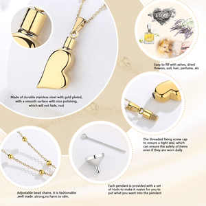 Joyas de Cremacion Colgante de Urna en Forma de Corazon Chapado en <span class=keywords><strong>Oro</strong></span> de Acero Inoxidable de Alta Calidad con Collar - Product Image 4
