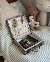 Ensemble de valises de voyage en tissu de coton rayé, boîte-cadeau brodée pour enfants, boîte de rangement personnalisée pour jouets, bibelots et bijoux pour bébé, anniversaire