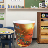 Seau de rangement à dessus ouvert en PP imprimé de dessins animés 3D personnalisé poubelle pour enfants résistante aux chutes avec ensemble de vaisselle sans couvercle