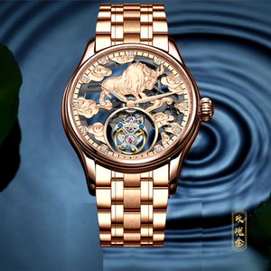 Montre pour homme personnalisable en or 3D avec diamants véritables, saphir synthétique et tourbillon - Product Image 6