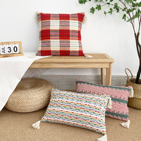 45*45 cm coton lin teint en fil Jacquard jeter taie d'oreiller maison chambre taie d'oreiller décorative avec gland