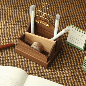 <b>Solid</b> Black Walnut <b>Wood</b> <b>Desk</b> Organizer Multi Functional Pen Holder Name Card Storage Box Office Stationery Set - Product Image 4