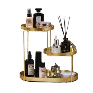 Étagère de salle de bain à 3 niveaux, ronde, dorée, autoportante, organisateur de cosmétiques, présentoir d'angle pour bureau - Product Image 5
