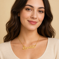 Collier personnalisé avec nom en acier inoxydable, pendentif plaque nominative dorée, écriture cursive 3D, bijoux hypoallergéniques, cadeau pour femme