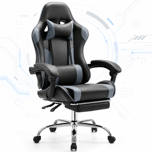 Silla de Juego Ergonómica con Reposapiés, Cuero PU, Reclinable, Soporte Lumbar, Reposacabezas, Reposabrazos Fijos, Refrigeración, Elevación de Gas de 3 Etapas - Product Image 1