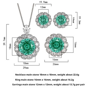Fashion Eco-friendly Copper Flower 3pcs Set Jewelry 18-16mm Paraiba Green Zirconia Floral Necklace <b>Earrings</b> Ring Matching Set - Product Image 2