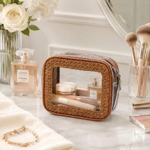 Wholesale <b>Transparent</b> PVC Jute <b>Makeup</b> <b>Bag</b> Custom Logo Travel Cosmetic Organizer Pouch with Zipper Factory Direct Supply - Product Image 2