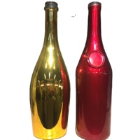 Décoration personnalisée vide 75cl bouteilles de vodka en verre doré de galvanoplastie 750ml bouteille de boisson plaquée or avec couvercle