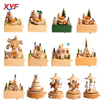 Boîte à musique en bois à huit tons, motif grande roue de dessin animé, mignonne, vente en gros, produits créatifs faits à la main, cadeau d'anniversaire pour enfants, ornements