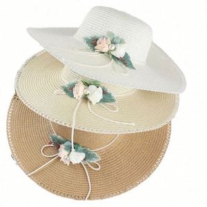 New Style Fresh Flower Bow <b>Sunscreen</b> Outdoor Wide Brim Sun Summer Beach Paper Boater Straw Hat for Unisex Cycling Travel - Product Image 1