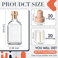 Bouteille en verre transparent de 8 oz (100 ml, 250 ml, 375 ml, 500 ml, 750 ml) carrée pour whisky, vin, boissons, vodka, brandy, eau, huile, soda