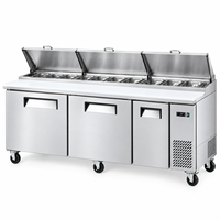Table de préparation de pizzas en acier inoxydable avec réfrigérateur intégré et stockage réfrigéré