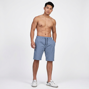 Shorts Bermuda Homme Bleu Uni Tissé avec Cordon de Serrage et Poches Style Décontracté Taille Mi-Haute en Coton - Product Image 1