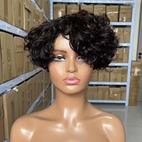 Perruque bon marché fabriquée à la machine, 100 % cheveux humains brésiliens, coupe pixie, perruques courtes bouclées crépues, boucles lâches, sans dentelle, avec frange pour femmes