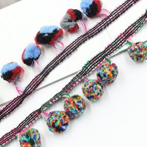 Suministros del fabricante, cinta de bola de lana con borlas de colores mezclados, Ropa Étnica, accesorios de decoración hechos a mano para el hogar, Color colorido - Product Image 5