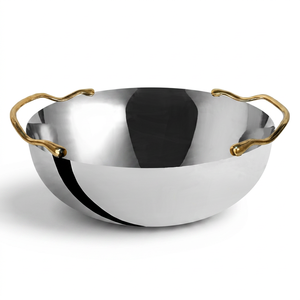 Bol à salade en acier inoxydable avec poignées en laiton, finition polie, design minimaliste, passe au lave-vaisselle, bol de service alimentaire - Product Image 1