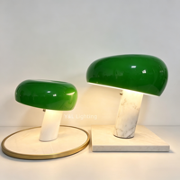 Lampe de table en forme de champignon, base en marbre, abat-jour en céramique vert brillant, lampe de bureau pour villa, hôtel, chambre à coucher, salle à manger, hall d'entrée, décoration