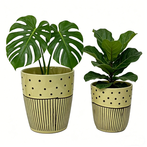 Nouveaux pots de fleurs en céramique coniques jaunes crème à pois et rayures pour la culture intérieure, la décoration de la maison et les arrangements floraux - Product Image 6