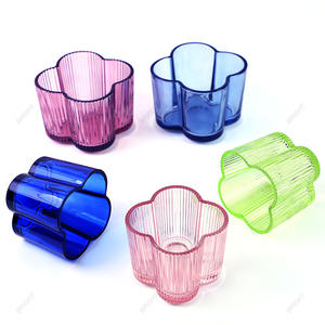 Nouveaux bocaux à bougies en verre et conteneur en vrac <span class=keywords><strong>acheter</strong></span> en forme de fleur colorée chauffe-plat bougeoir en verre votif - Product Image 1