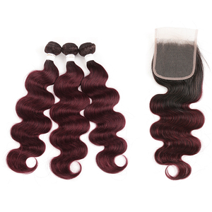 KEMY Cheveux Brésiliens pour Bundles de Cheveux Humains Remy Ondulés 99J Rouge Vin 13*4 pour Closure Couleurs Plus Foncées Uniquement - Product Image 2