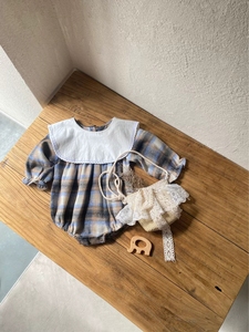 Nouvelle collection Printemps 2026 : Combinaison coréenne pour bébé avec grand col en dentelle et manches bouffantes, vêtements pour nourrissons à manches longues - Product Image 2