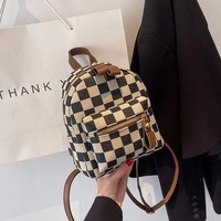Sac à dos en toile noir et blanc à carreaux pour filles, mini sangles en cuir, vente en gros