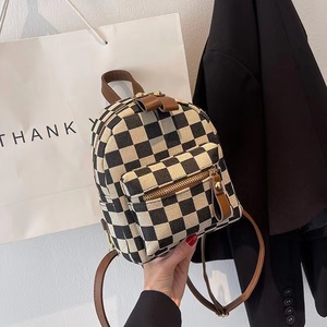 Wholesale Canvas Black and <strong>White</strong> Check Small <strong>Mini</strong> <strong>Backpack</strong> for Girls <strong>Mini</strong> Leather Straps - Product Image 4