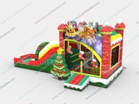 Structure gonflable de Noël combinée avec toboggan, parcours à roues, château gonflable à thème dinosaure et anime, pour la location promotionnelle, les fêtes et usage commercial