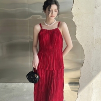 Nouvel ensemble plissé fait main Miyake 2026 – Tunique et T-shirt décontractés 2 pièces couleur unie longueur cheville – Robe d'été chic pour les vacances