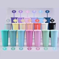 Gobelet personnalisé avec logo, 22 oz, en plastique, à double paroi, réutilisable, pour bubble tea, gobelet mat avec paille