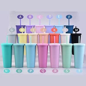 Gobelet personnalisé avec logo, 22 oz, en plastique, à double paroi, réutilisable, pour bubble tea, gobelet mat avec paille - Product Image 2