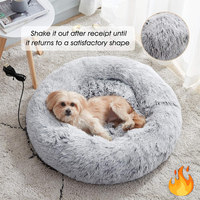 Coussin chauffant USB pour animaux de compagnie, lit rond en peluche longue, nid douillet chauffant pour chiens et chats