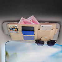 Organisateur de pare-soleil de voiture moderne en cuir PU, multi-poches, support de rangement pour pare-soleil automobile, clip pour lunettes de soleil, poche pour cartes et téléphone 4-7