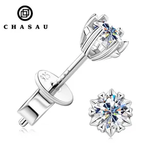 Ultimo Design promozionale in argento Sterling 925 4mm 0.3CT Moissanite orecchini classici con fiocco di neve