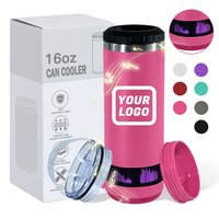 Vaso Enfriador de Latas 4 en 1 de 16oz de Acero Inoxidable con Altavoz y Pantalla Digital, Taza Musical Inalámbrica con Recubrimiento en Polvo