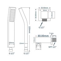 Pommeau de douche carré chromé poli avec support mural, buse de douche rectangulaire pour salle de bain