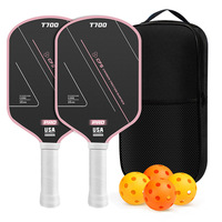 Raket Pickleball Serat Karbon T700 Profesional Ringan Inti Polimer Sarang Lebah Ofensif untuk Luar Ruangan Grosir