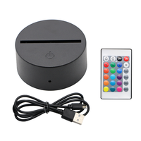Base de lampe LED 3D à piles avec télécommande, ronde, noire et blanche, effet craquelé, pour acrylique