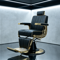 Fauteuil de Barbier Professionnel de Luxe Noir avec Finition Dorée, Robuste, Hydraulique et Inclinable pour Salon de Coiffure